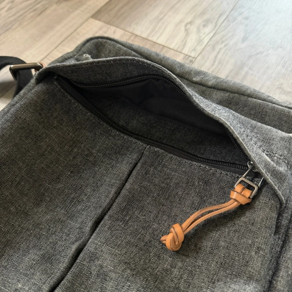 Fossil Crossbody Bag Gray Canvas Leather Trim Adjustable‎ Strap Messenger